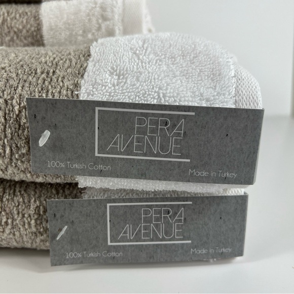 Pera Avenue Luxe 100% Turkish Cotton Bath Towel Set - Cream & Tan - 4 Pieces NEW - Picture 2 of 9
